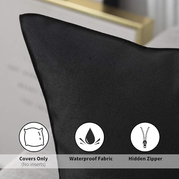 MIULEE Pack of 2 Waterproof Pillow Inserts Bundle Pack of 2 Outdoor Pillow Covers Black 12x20 Inch