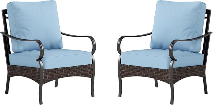Sophia & William Extra Large Outdoor Patio Sofa Chairs Set 2 PCS Heavy-Duty Porch Furniture with High Back & Deep Seating Area, 5.5" Thicken Cushions for Deck, Lawn, Outside (Blue)