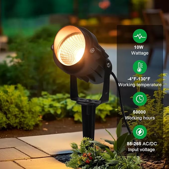 Outdoor Landscape Spotlights, 120V LED Spot Light Waterproof for Garden and Yard Up Lighting, Warm Light Outdoor Spotlight Accent Lighting Fixture with 5.9 FT Plug Cord, 3 Pack