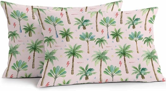 Yukro Tropical Palm Tree Outdoor Waterproof Pillow Covers Pack of 2, Lightning Summer Forest Pink Boho Throw Pillowcases Decorative Cushion Covers for Garden Patio Tent Sofa Couch, 20x12 inch