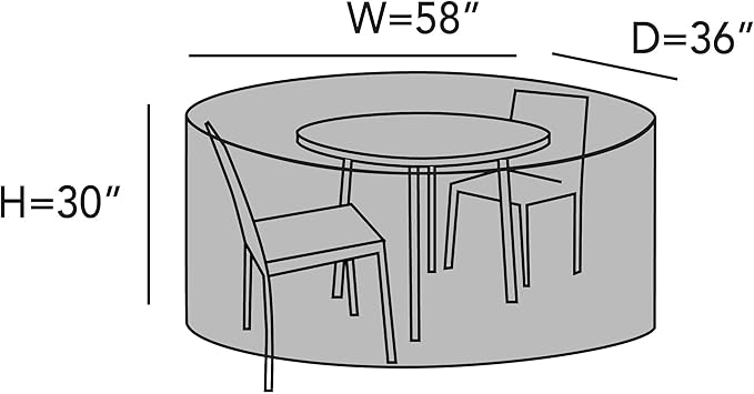Covermates Classic Oval Bistro Table and Chair Set Cover – All-Weather Patio Furniture Protection, Water-Resistant Vinyl, Elastic Hem, Mesh Vents, Outdoor Cover, 58W x 36D x 30H, Black
