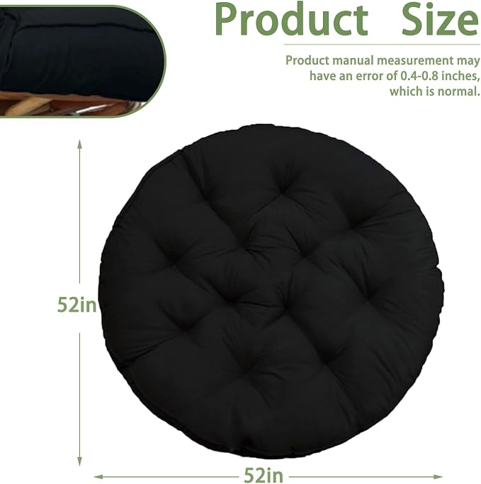 Papasan Cushion, 52 inch Papasan Chair Cushion, Thickened Padded Round Papasan Cushion (Black) | Thickened Papasan Cushion, Indoor Papasan Chair Cushion (Without Chair), with Ties, Black