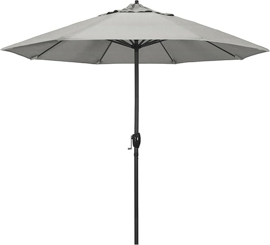 California Umbrella 12-Year Protection 9' Rd Aluminum Patio Umbrella, Crank Lift, Auto Tilt, Black Finish, Sunbrella Granite