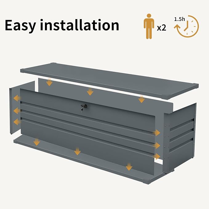 260 Gallon Metal Outdoor Deck Box, Extra Large Patio Storage Box with Lockable Storage Containers for Patio Furniture Cushions, Pool Accessories, Garden Tools