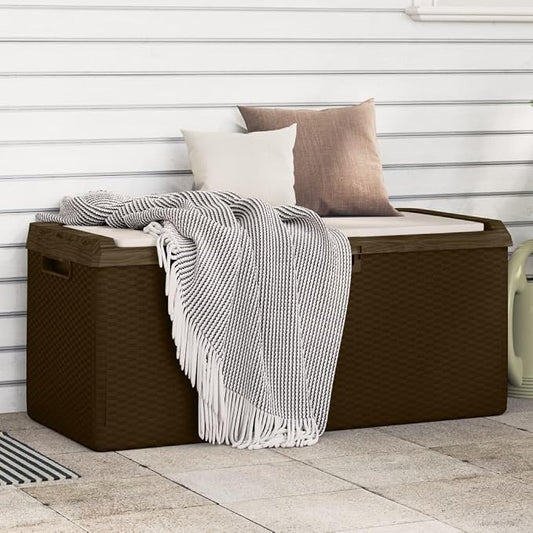 Large Garden Storage Box Brown Polypropylene Outdoor Organizer with UV Resistant Material and Modern Textured Finish for Patio Balcony Terrace Storage