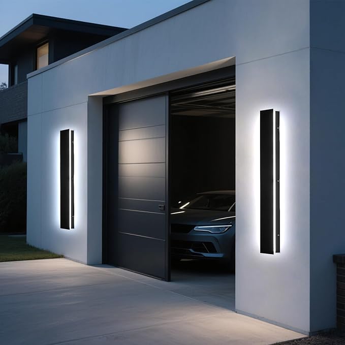Modern Outdoor Wall Lights - 2pack 47.3inch Dimmable Black Exterior Light Fixtures Wall, Porch Lights Outdoor Wall Sconce, Patio Long Strip Wall Light Fixtur Outside for Garage, House(4.72 Inch Wide)
