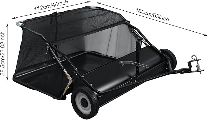 44 Inch Tow Behind Lawn Sweeper - Heavy Duty Adjustable Height Pull Behind Lawn Sweeper, 25 cu. ft Large Capacity Leaf & Grass Collector Hopper for Yard, Lawns, Farm （US Fast Arrival）
