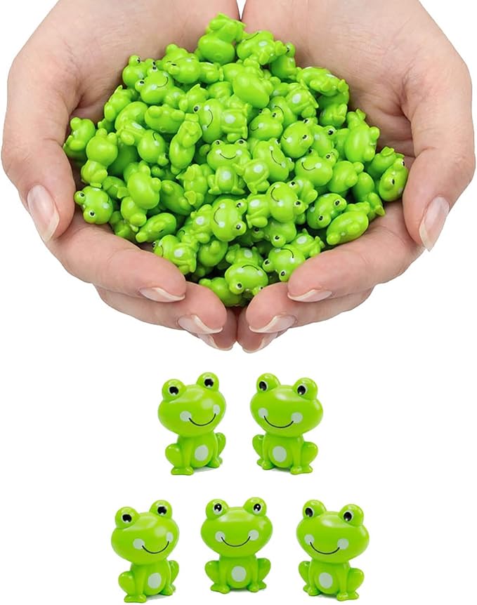 100 Pack Mini Green Plastic Frogs, Small Tiny Figurines for Miniature Garden, Micro Landscape, Succulent Planters, Moss Pot & Tiny House Décor
