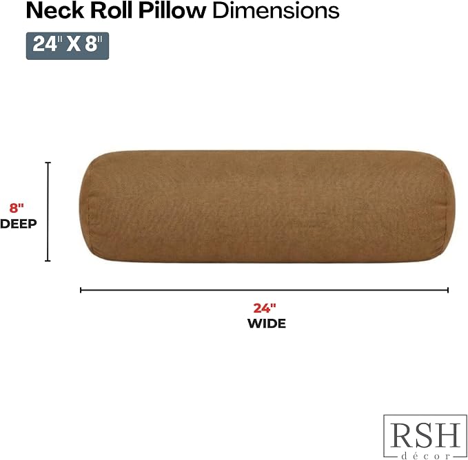 RSH DECOR: Outdura Neck Roll Pillows Set of 2 | 24” x 8” | Outdoor Bolster for Patio, Deck, Porch, or Poolside Chairs | Fade & Water-Resistant | Made in USA (Canvas Sepia)
