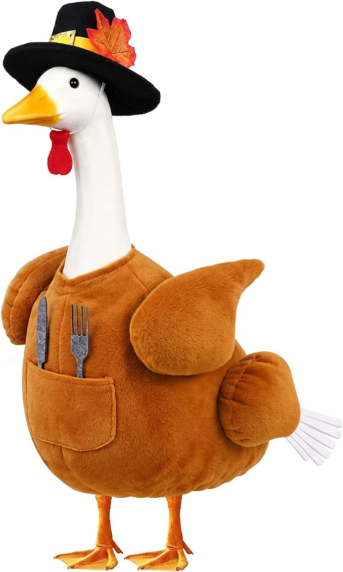 Thanksgiving Turkey Porch Goose Outfit for 23" Lawn Statue Fall Autumn Sculpture Clothes for Plastic/Cement Statue Duck Costume for Garden Patio Yard Lawn Art Decoration