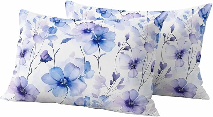 Purple Blue Outdoor Waterproof Throw Pillow Covers Set of 2, 20"x12", Gradient Flowers Pansy Watercolor Botanical Decorative Pillow Covers Outside Cushion Case for Patio Porch Garden