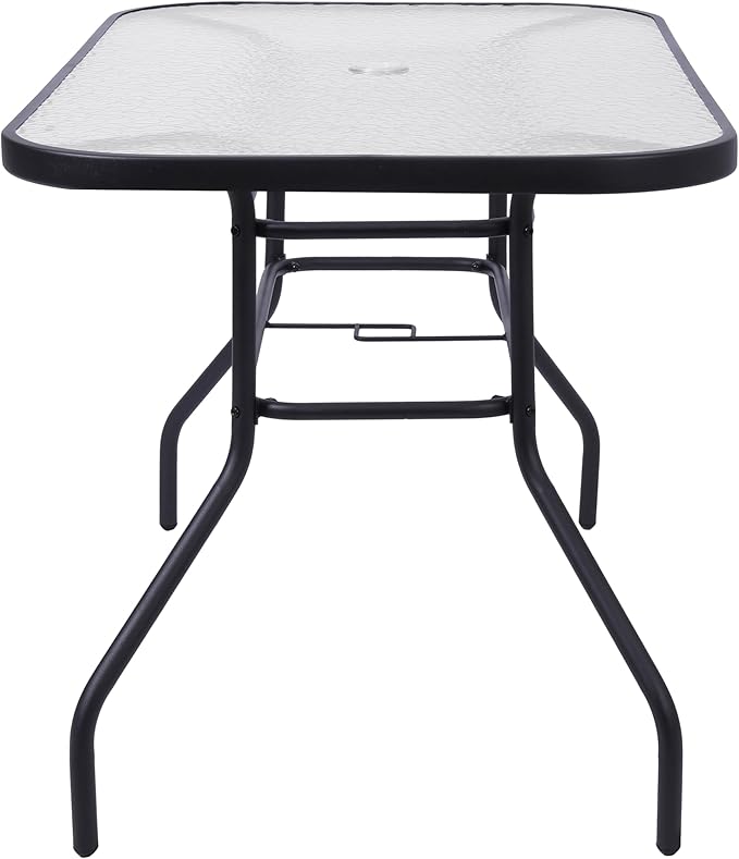 Merrick Lane Bardwell 5 Piece Outdoor Dining Table Set for 4 with Glass-Top Patio Table and 4 Stack Chairs with Flex Comfort Material in Red