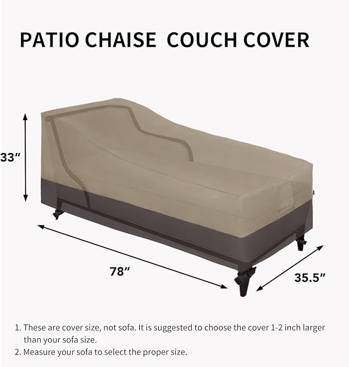 Easy-Going Waterproof Outdoor Chaise Lounge Cover, Heavy Duty Patio Lounge Chair Cover, Windproof Outdoor Furniture Cover with Air Vent 2 Pack-78Wx35.5Dx33H inch, Camel/Dark Brown