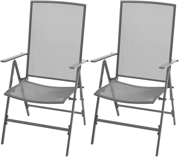 BOWERY HILL 3-Piece Steel Square Patio Dining Set, Anthracite Gray, Powder-Coated Finish, Weather Resistant, Foldable Space-Saving Design, Adjustable Backrest, Indoor/Outdoor Dining Room Furniture