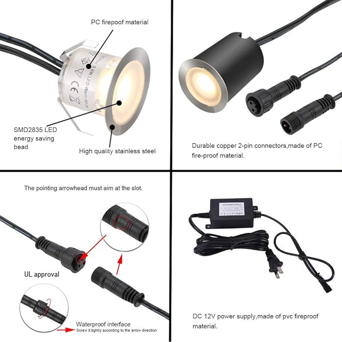 Recessed LED Deck Light Kits with Black Protecting Shell φ32mm,SMY In Ground Outdoor Landscape Lighting IP67 Waterproof,12V Low Voltage for Garden,Yard Steps,Stair,Patio,Floor,Kitchen Decoration