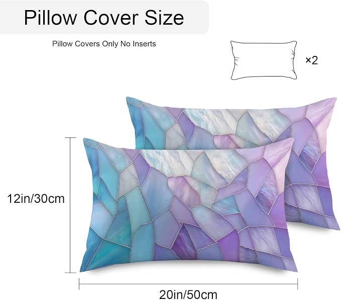 Blue Purple Gradient Outdoor Waterproof Pillow Covers Set of 2, Abstract Glass Geometric Marble Modern Pillowcase Decorative Throw Cushion Cases for Patio Garden Couch 20 x 12 Inches