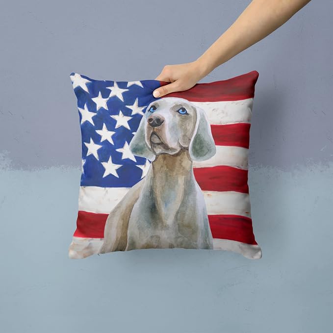 Caroline's Treasures BB9674PW1414 Weimaraner Patriotic Fabric Decorative Pillow Machine Washable, Indoor Outdoor Decorative Pillow for Couch, Bed or Patio, 14Hx14W