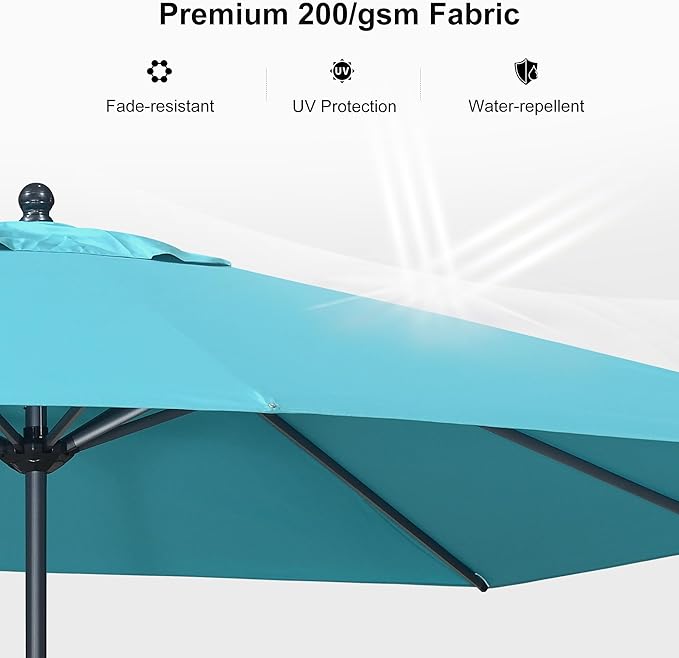 PURPLE LEAF 11.5' x 8' Patio Market Umbrella Outdoor Table Sun Umbrellas with Crank 8 Aluminum Sturdy Ribs for Pool Deck Backyard Beach Turquoise Blue