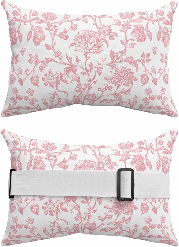 Pack of 2 Outdoor Lumbar Pillow Covers 12x20 Inch, Coral Red Flower Waterproof Throw Pillow Covers Set, Vintage Farmhouse Boho Leaf Spring Indoor&Outdoor Decorative Cushion Cases for Patio Porch Beach