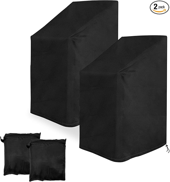 2 Pack Stacking Patio Chair Covers Waterproof Outdoor Chair Covers Dust Proof, Rainproof Garden High Back Chair Covers with Pouch, Black (29"L x 29"W x 47-1/4”H)