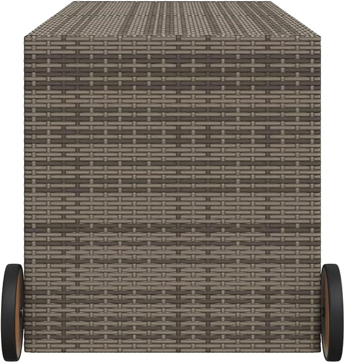 Garden Storage Box 283L with Wheels, Large Outdoor Deck Box for Patio, Weather-Resistant PE Rattan Container for Cushions, Blankets, and Outdoor Accessories, Grey