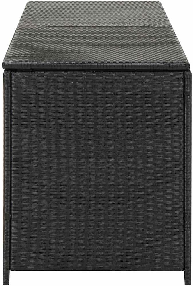 Outdoor Storage Chest, Large Poly Rattan Box with Powder-Coated Steel Frame, Black Patio Storage for Cushions and Pillows, Gas Lift Lid for Easy Access