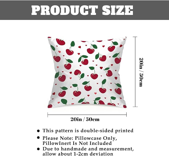 20x20 Inch Outdoor Pillow Covers Set of 2 Waterproof Throw Pillow Covers Decorative Couch Cushion Covers Cherry Leaf Fruit Square Pillowcases Protectors for Patio Garden Sofa