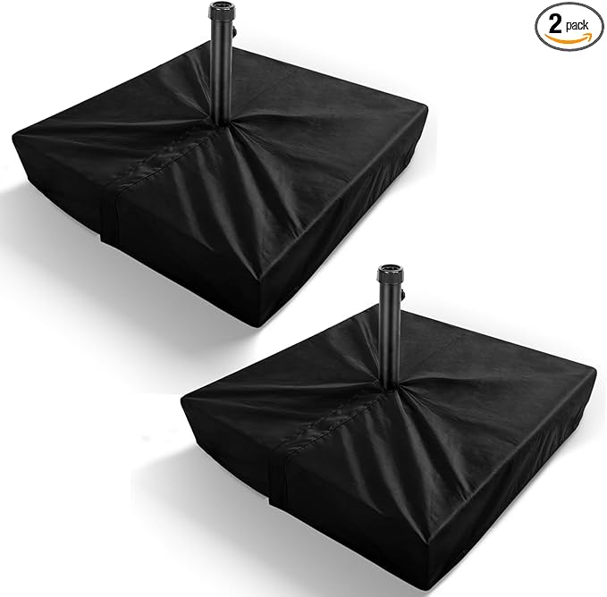 Patio Umbrella Base Cover 2 Pack 600D Polyester Weather-Resistant Waterproof Umbrellas Base Cover Square 30"L x 30"W x 5"H Anti-UV Anti-Fade Outdoor Offset Umbrella Stand Base Protect Covers,Black