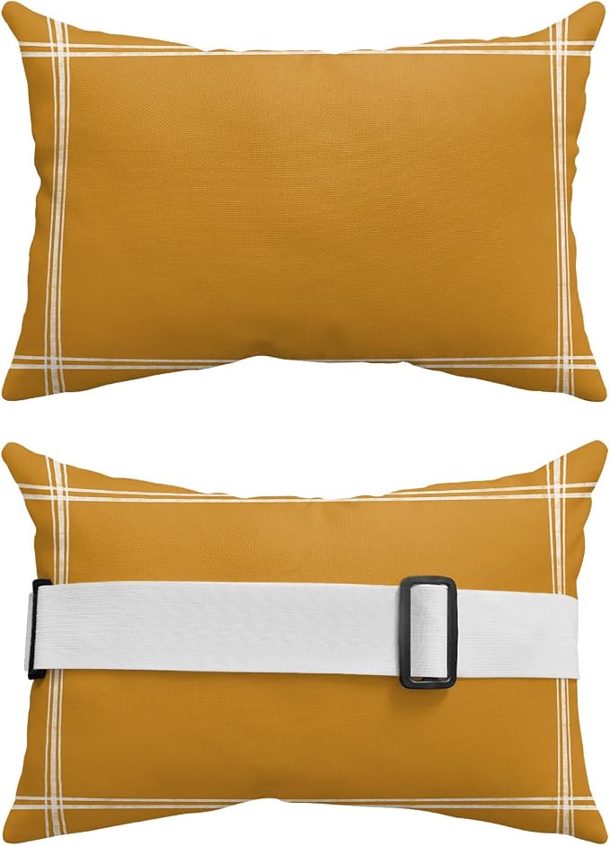 Outdoor Pillows Covers with Inserts Solid Color Ginger Waterproof Recliner Pillow with Adjustable Strap Throw Pillows for Patio Furniture Pool Lounge Chair, 12x20 inch, 1PCS