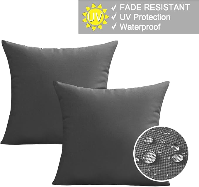 VAKADO Outdoor Waterproof Throw Pillow Covers 16X16 Set of 2 Decorative Darkgrey Patio Furniture Cushion Cases Outside Decor for Couch Garden Bench Porch