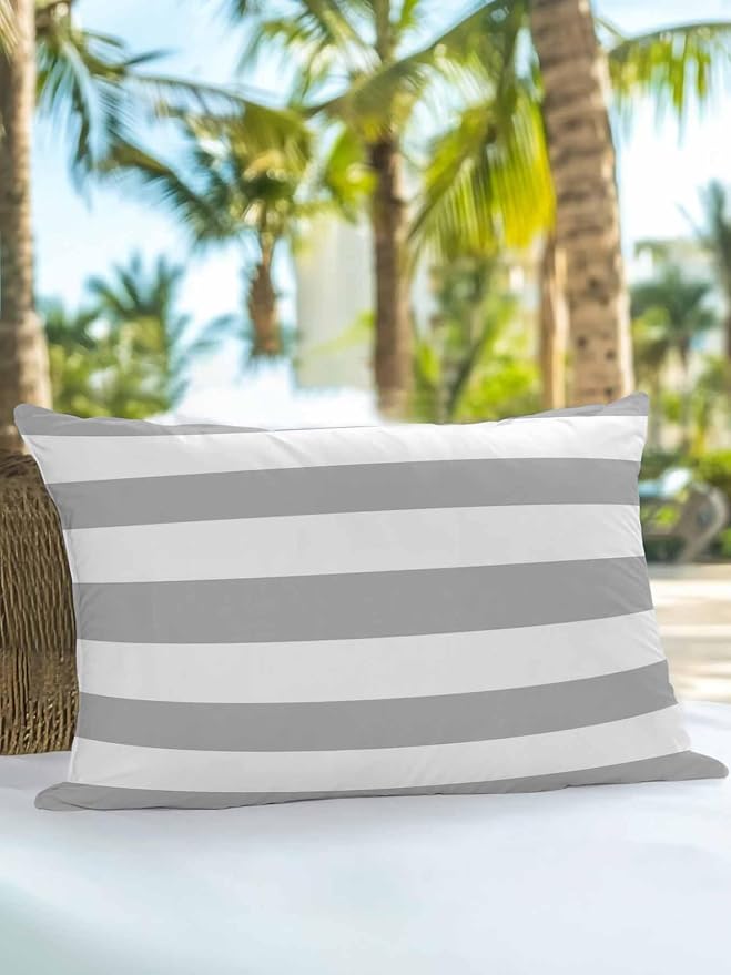 Waterproof Outdoor Pillow 1 Pack Grey White Stripe Decorative Throw Pillows Cover & Insert 20x12 Inch Lumbar Pillowcase Simple Style Striped Pillows for Couch Sofa Bed Patio Furniture Indoor Outdoor