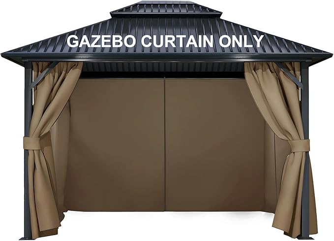 COWVIE 4-Panel 12' x 16' Gazebo Replacement Curtains, Patio Privacy Sidewalls with Double Zipper, Replacement for Outdoor Gazebo Canopy (Curtain Only)