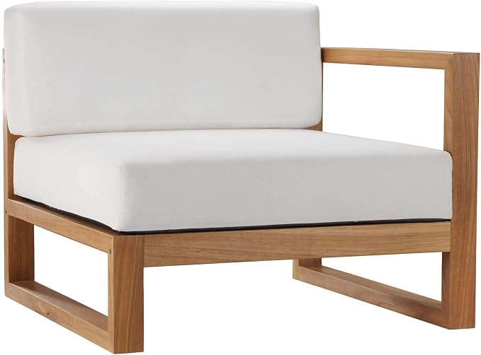 Modway EEI-4256-NAT-WHI-SET Upland Patio Teak Wood 2-Piece Sectional Sofa Loveseat, Natural White