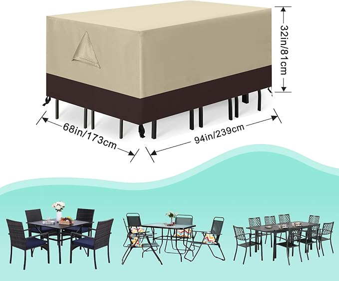 ABCCANOPY Rectangular Table Cover Furniture Outdoor Table Cover Waterproof and Dustproof Windproof Tear Resistance UV Resistance Universal Table Chair Cover 94x68x32 InchesBeige Brown