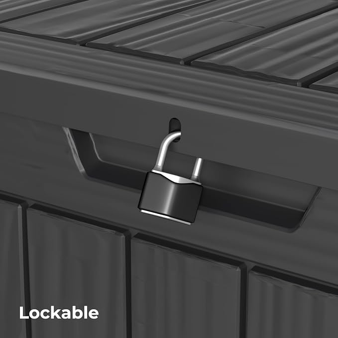 35 Gallon Outdoor Deck Box, Lockable Waterproof Outdoor Storage Boxes For Garden Tools,Indoor Cushions,Accessories Outside Storage Resin Weatherproof Container, Black