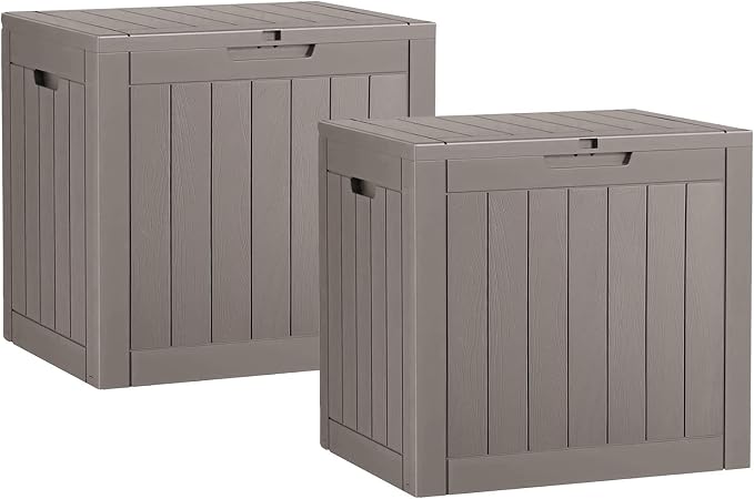 Fancyango 32 Gallon Outdoor Deck Box Waterproof, 2 Packs Storage Box for Patio, Resin Storage Bench Lockable for Garden Tools, Package Delivery, Grey