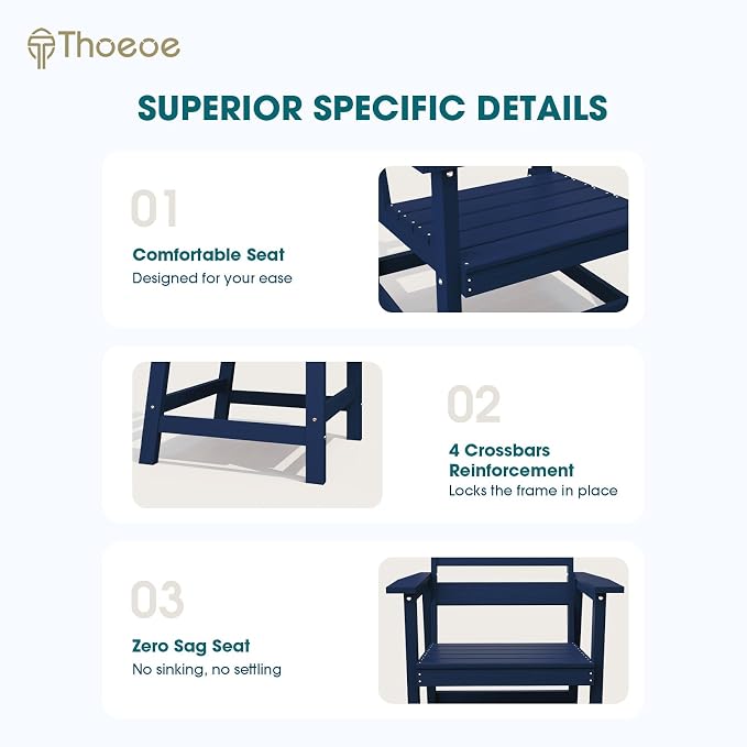 THOEOE 7 Piece Outdoor Dining Set, Patio Dining Table and 6 Chairs, All-Aluminum Frame, All-Weather HDPE Outdoor Furniture with Umbrella Hole for Garden, Lawn, Poolside, Navy Blue