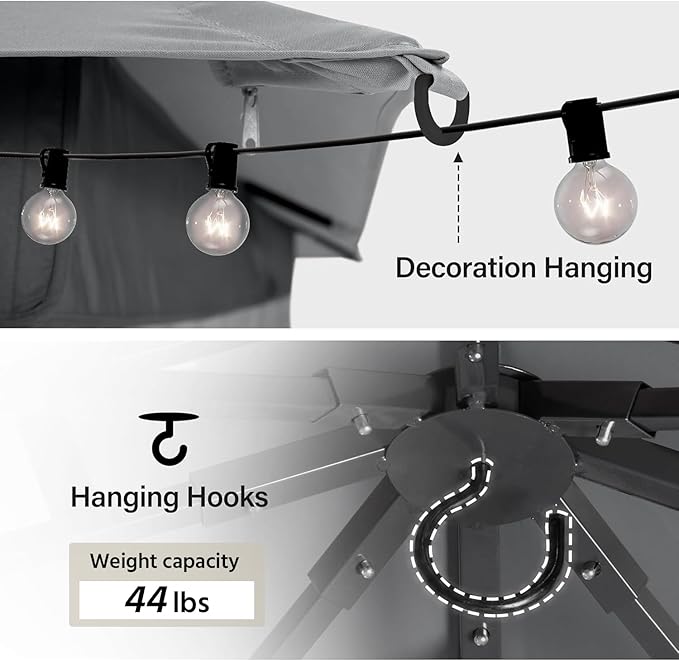 LAUSAINT HOME 10'x13' Outdoor Gazebo, Metal Frame Heavy Duty Patio Canopy Tent Shelter with Double Roofs, Mosquito Nettings and Privacy Screens for Backyard, Garden, Lawn, Gray