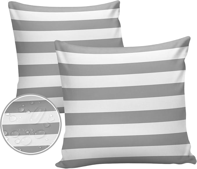 Outdoor Pillows 20x20 Waterproof Outdoor Pillow Covers Gray White Stripes Polyester Throw Pillow Covers Garden Cushion Decorative Case for Patio Couch Decoration Set of 2 Geometric