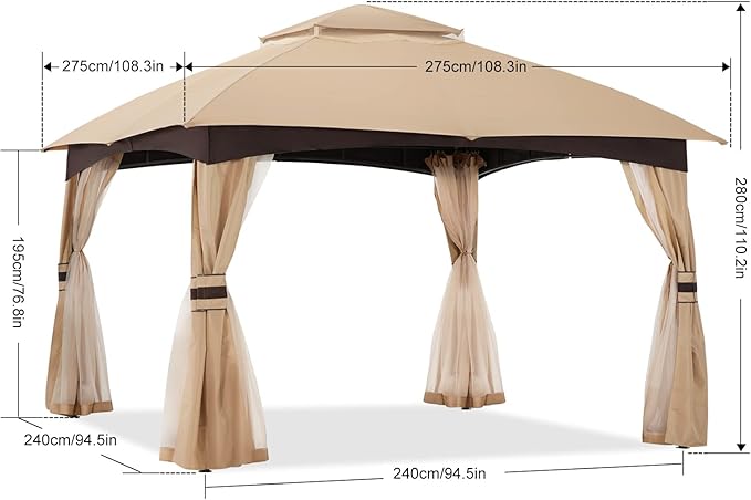 ABCCANOPY 8x8 Outdoor Gazebo - Patio Gazebo with Mosquito Netting, Outdoor Canopies for Shade and Rain for Lawn, Garden, Backyard & Deck (Beige)