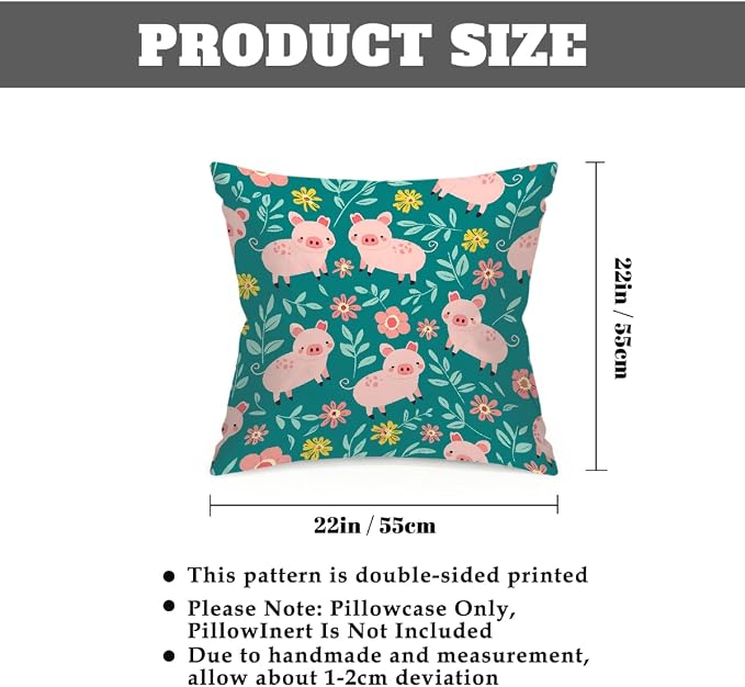 22x22 Inch Outdoor Pillow Covers Set of 2 Waterproof Throw Pillow Covers Decorative Couch Cushion Covers Pigs Green Leaves Square Pillowcases Protectors for Patio Garden Sofa