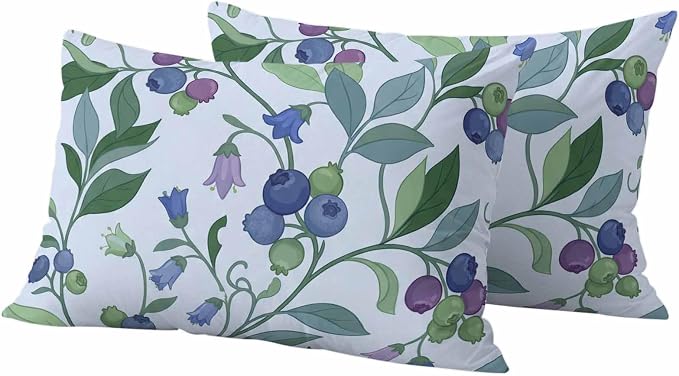 Blueberry Leaves Outdoor Pillow Covers 20"x12" Set of 2, Watercolor Blue Purple Fruit Floral Leaf Blue Waterproof Throw Pillow Covers for Patio Furniture, Decorative Cushion Covers for Porch