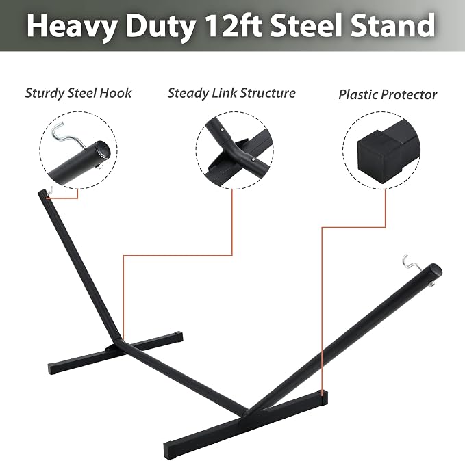 Homgava Two Person Hammock with Stand for Outside Heavy Duty, Outdoor Patio Hammock with Portable Steel Stand, Large Double Hammocks,480lbs Capacity.(Middle Grey)