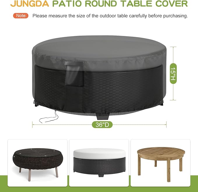 Outdoor Round Coffee Table Cover 36 Inch, Waterproof Patio Round Table Covers, Heavy Duty Outdoor Small Rounds Furniture Cover -36 x 15 Inch