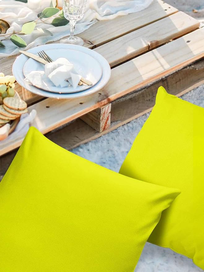 Outdoor Waterproof Throw Pillow Covers Set of 2 Lemon Yellow Pillowcases 16x16 Inches Gradient Gradual Color Patio Decorative Pillows Cushion Case Patio Pillows for Couch Bed Chair Garden