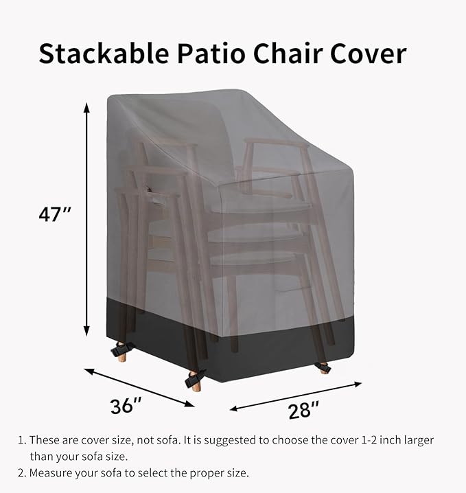 Easy-Going Heavy Duty Outdoor Stackable Chair Cover, Waterproof Patio Chair Cover, Windproof Outdoor Furniture Cover with Air Vent (1 Pack-28Wx36Dx47H inch, Gray/Black)