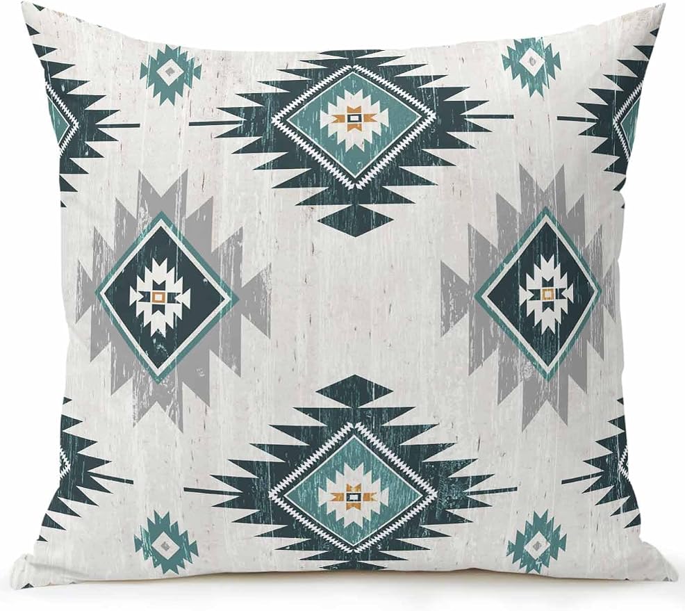 Waterproof Outdoor Pillow 1 Pack Turquoise Boho Aztec Decorative Throw Pillows Cover & Insert 16x16 Inch Pillowcase Southwest Tribal Style Pillows for Couch Sofa Bed Patio Furniture Indoor Outdoor