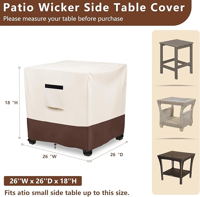 Waterproof Patio Small Side Table Cover,Square Outdoor Ottoman Covers,Heavy Duty 600D Patio Wicker Side Table Cover,Fits Square PatioTable, All-Weather Furniture Protection.26''W x 26''D x 18''H