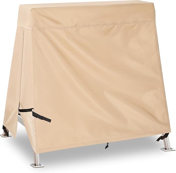 Outdoor Swing Covers for A Frame Patio Swing, 72" L x 55" D x 67" H, A-Frame Swing Cover Waterproof, Porch Patio Swing Canopy Cover, Windproof UV Resistant All Weather Protector - Beige