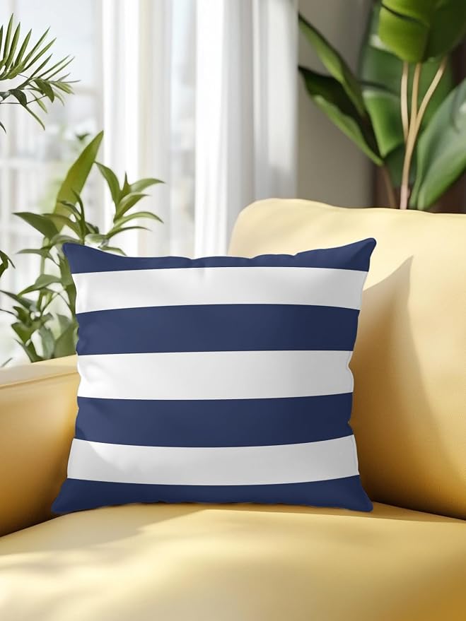 Waterproof Outdoor Pillow 1 Pack Navy Blue Stripe Decorative Throw Pillows Cover & Insert 16x16 Inch Pillowcase Simple Style Striped Square Pillows for Couch Sofa Bed Patio Furniture Indoor Outdoor